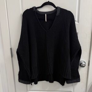 Free people take over me v-neck oversized black ribbed sweater pullover XSMALL